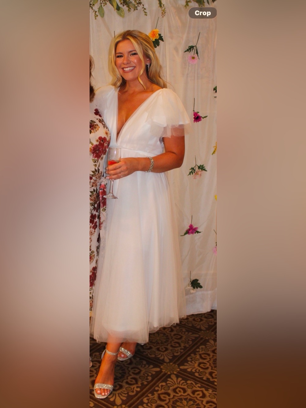 Hello Molly White Tulle Midi Dress with Puff Sleeves